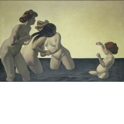Trois Femmes et une petite fille jouant dans l'eau