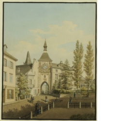 Blick über den Totentanz auf den Seidenhof, den St. Johanns-Schwibbogen und den Erimanshof in Basel