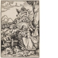 Lesende Maria mit Kind und Engeln in einer Landschaft