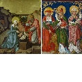 Die Geburt Christi (Innenseite); Die hll. Hieronymus, Augustinus und Hubertus (Aussenseite)