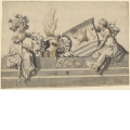 Zwei sitzende Damen mit Wappen