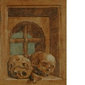 Zwei Schädel in einer Fensternische