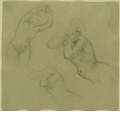 Studie zur vordersten Nixe Mitte rechts im "Eidbruch" und 2 Skizzen zur 2. Nixe links in "Wiederfinden" des Zyklus "Die schöne Melusine" (1869)